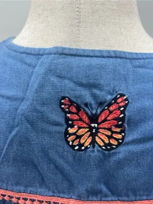 Go Softly Patio Blue Denim Butterfly Embroidered Dress House Duster Medium thumbnail 8
