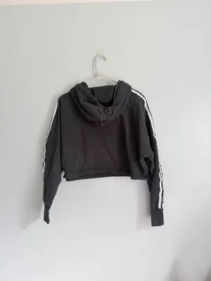 Adidas Originals Trefoil 3 Stripe Cropped Hoodie Black S thumbnail 3