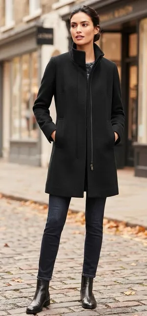 J.Crew Stadium Cloth Black Wool Blend Stand Collar Zip Coat Jacket Size 00 thumbnail 1