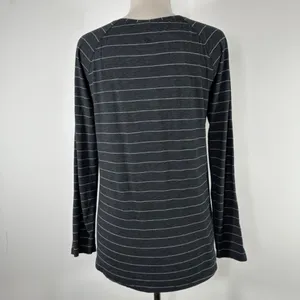 Lululemon Women's Shirt Sz 8? Long Sleeve Dark Gray White Stripe NO SZ TAG thumbnail 5