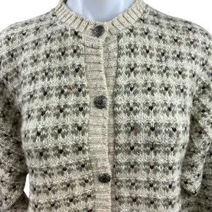 Vintage 80’s I’m a Plum Beige Green Knit Button Down Cardigan Sweater Top Size M thumbnail 3
