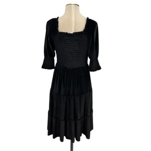 Baltic Born Bliss Smocked Velvet Dress Mini Tiered‎ Black Size Medium thumbnail 11