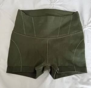 aerie Olive Ribbed High-Waist Bike Shorts thumbnail 1