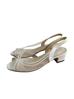 JACK ROGERS Vintage Cream Leather Kitten Slingback Heels Size 8 thumbnail 7
