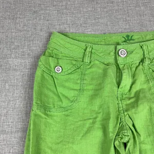 WORN Linen Blend Capri Pants Womens 4 Green Twill Cuffed Pockets Lightweight thumbnail 3