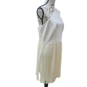 Aidan Mattox Ivory Fringe Halter Dress Party Cocktail‎ Mini Sleeveless Size 14 thumbnail 4