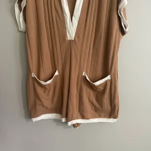 ASOS Design Contrast Collar Oversized Rib Romper In Brown thumbnail 8
