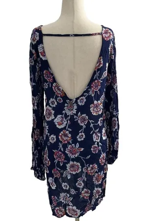 Billabong Dress Medium Floral Blue Open Back Summer Dress thumbnail 2