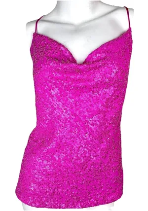 Generation Love Women’s Size M Soft Cami Top Sequin Hot Pink Barbie Coquette Fairy Cowl Neck thumbnail 1