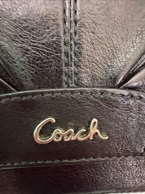 Coach Black Leather Foldover Wallet with Silver Logo thumbnail 3