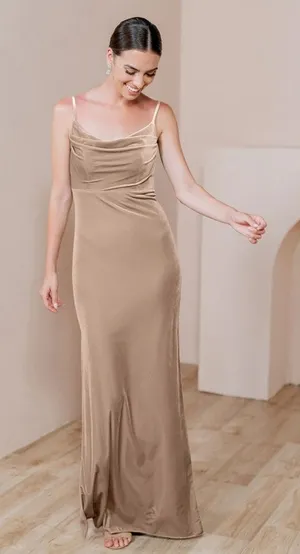 Revelry Skye‎ Velvet Champagne Cowl Neck Maxi Dress Size 2 thumbnail 1