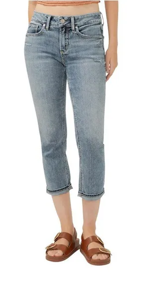 NWT Silver Jeans Co. Suki Mid Rise Curvy Fit Capri Jeans Indigo Blue 24x23.5 thumbnail 1