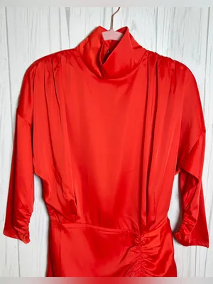 NWT WNTRMSE Kenzie Satin‎ Mini Dress in Red Open Back Mock Neck, US 6 ($245) thumbnail 2
