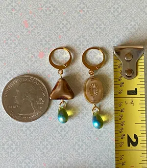 Handmade unique retro vintage fairy boho style dangle earrings w/ quality Czech glass beads mix 🌀🍃💛 thumbnail 8