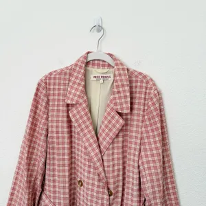 [Free People] Pink Olivia Gingham Plaid Oversized Double Breasted Blazer Large L thumbnail 5