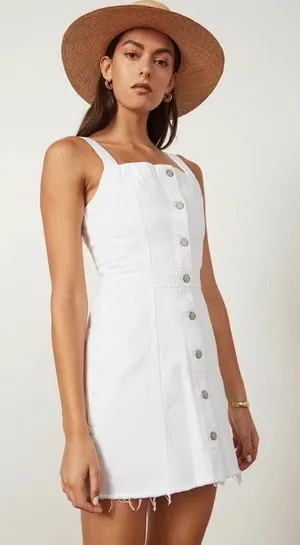 Boyish Denim Dress Women L White Kennedy Vertigo‎ Button Front Mini Raw Hem Eco thumbnail 1