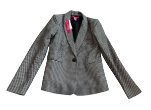 NWT‎ Catherine Malandrino Blazer Size 2 Black White Houndstooth Professional thumbnail 1
