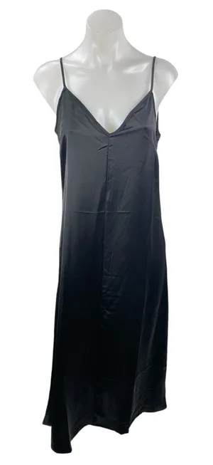 H&M Women's Black Silk Satin Sleeveless V Neck Cami Tank Maxi Slip Dress Size S thumbnail 1