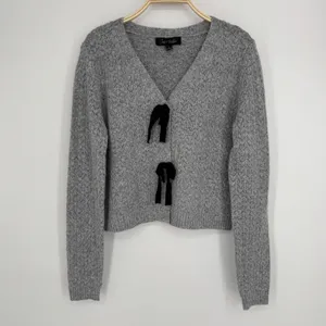 Oak‎ & Trellis Front Bow Tie Sweater XL Gray Coquette Balletcore Pointelle Soft thumbnail 4