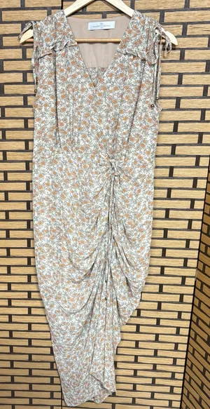 Wild Fern Pale Pink Floral Ruched Dress‎ Size Large thumbnail 1
