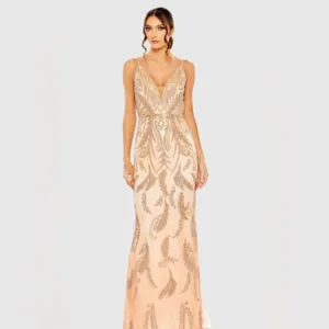 New Mac Duggal Pink V-Neck Sequin Embellished Gown Style 6015 – Apricot – Size 6 thumbnail 12