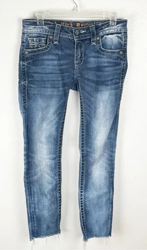 ROCK REVIVAL Alivia Blue Light Distressed Fray Hem Skinny Jeans 2 Boho Festival thumbnail 1