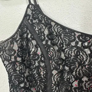 Jessica McClintock Gunne Sax Black Lace Sequin‎ Corset Top Strappy Evening Glam thumbnail 7