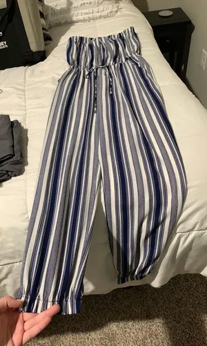 Blue And White Striped Jumpsuit Size M thumbnail 2
