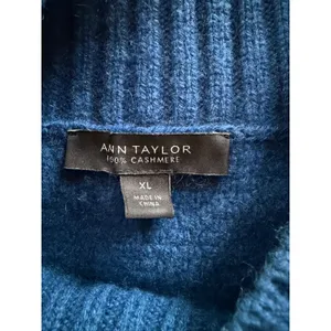 Ann‎ Taylor 100% Cashmere Sweater XL Teal Blue Cable Knit Mock Neck Pullover thumbnail 3