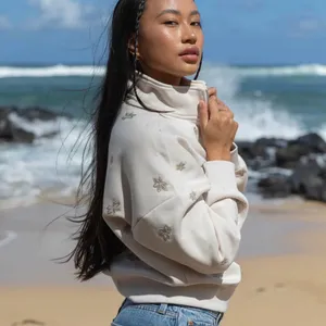 Elevated Faith Floral Half Zip Sweatshirt L Cream Cropped Cozy thumbnail 5