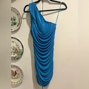 NEW Lioness One Shoulder Ruched Bright Blue Mini Dress thumbnail 3