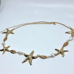 Y2K Mermaidcore Gold Starfish Shell Chain Belt, Fits 24–38 Inches, X7GA1157 thumbnail 8