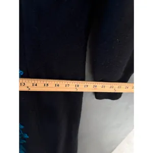 Chelsea & Theodore Black Boiled Wool Teal Embroidered‎ Duster Cardigan Coat L thumbnail 4