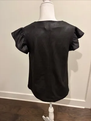 Voy Faux Suede Look Flutter Sleeve Top Sz M thumbnail 3