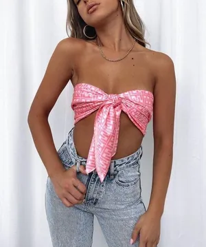 White Fox Boutique - In Your Element Monogram Scarf Top in Pink thumbnail 1
