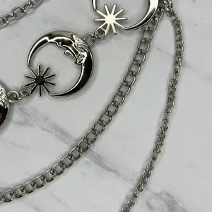 Draped Moon Star Silver Tone Chain Link Belt One Size (OS) ✨ thumbnail 4