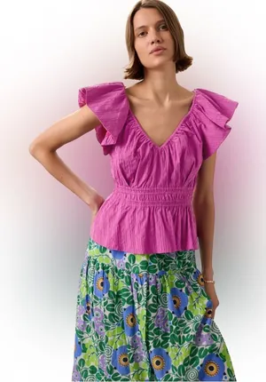 Marie Oliver- Lydia Pink Ruffled Top Size Small thumbnail 1