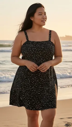 DACI Classic Fashion Collection Black White Polka Dot Square‎ Neck Mini Dress L thumbnail 1