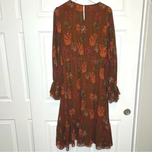 Gibson Latimer Floral‎ Print Long Sleeve Midi Dress Brown Orange Size Unknown thumbnail 2