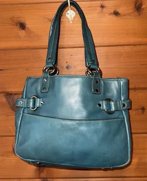 Vintage Y2K Perlina Teal Leather Small Satchel Top Handle Purse Bag thumbnail 1