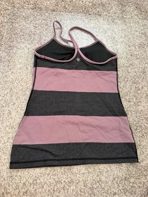 Lululemon Striped Spaghetti Strap Tank Top in Mauve and Charcoal thumbnail 4