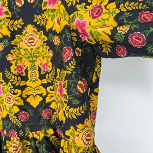 Farm Rio Arabesque Floral Mini Dress Puff Sleeve Tiered Black Yellow Large thumbnail 12