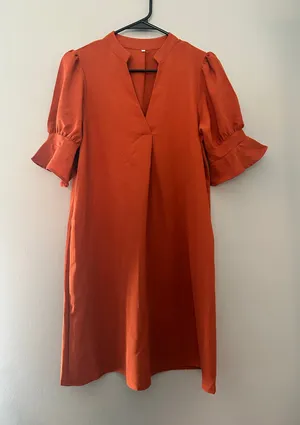Orange V-neck Lightweight Midi Dress Sz S thumbnail 1