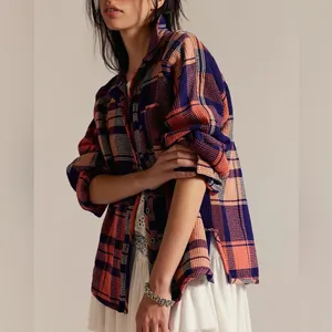Free People We The Free Cozy In Plaid Button Down Shirt Navy Sabrina Plaid - NWT thumbnail 2