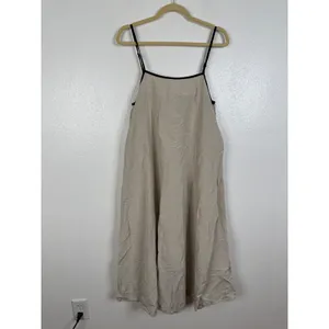 MVN Elliana Maxi Dress Beige Black Trim Linen Blend Relaxed Small thumbnail 6