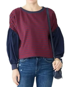 Kinly Shirred sleeve stripe crew neck sweatshirt‎ thumbnail 1