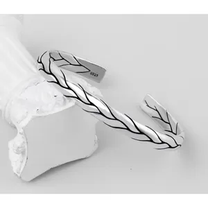 925‎ Sterling Silver Braided Cuff Bangle Bracelet Adjustable Open End thumbnail 4