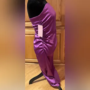 BHLDN Selena Strapless Stretch Satin Slip Ruched Midi‎ Dress Purple Size Medium thumbnail 7