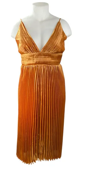 NEW Lulus Orange Silk Satin Pleated Sleeveless Midi Camisole Tank Slip Dress XL thumbnail 1