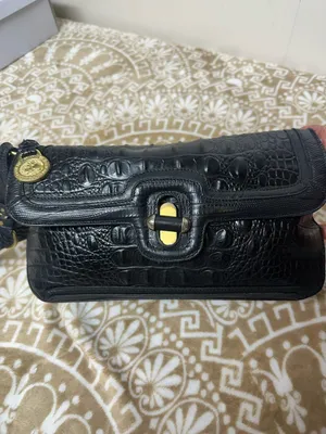 Brahmin Black Croc-Embossed Shoulder Bag with Gold Hardware thumbnail 2